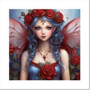 Valentine Fairy with Red Roses and Wings Posters and Art